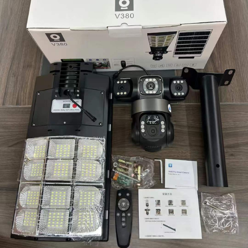 V380 4G Tripple lense solar camera + 180W floodlight